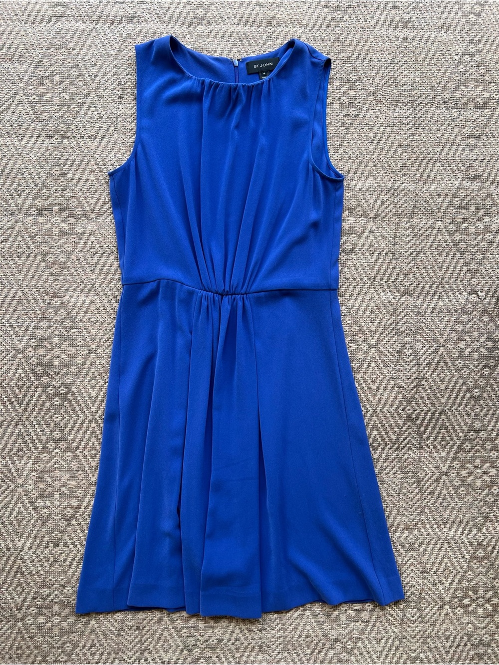 St‎ John Cerulean Blue Sleeveless Sheath Dress Size 10 Pleated Waist
